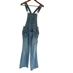 Vintage Y2K Garage Light Blue Distressed Denim Overalls Flared, Cargo Size 1